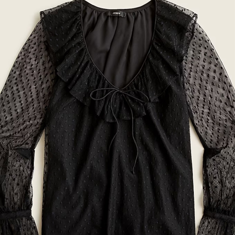 Excellent Pre-loved J.Crew Ruffleneck top in clip dot - Medium